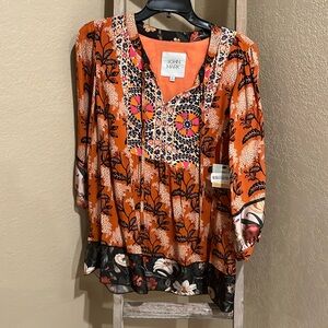 John Mark Tie Front V-neck 3/4 sleeve Tunic